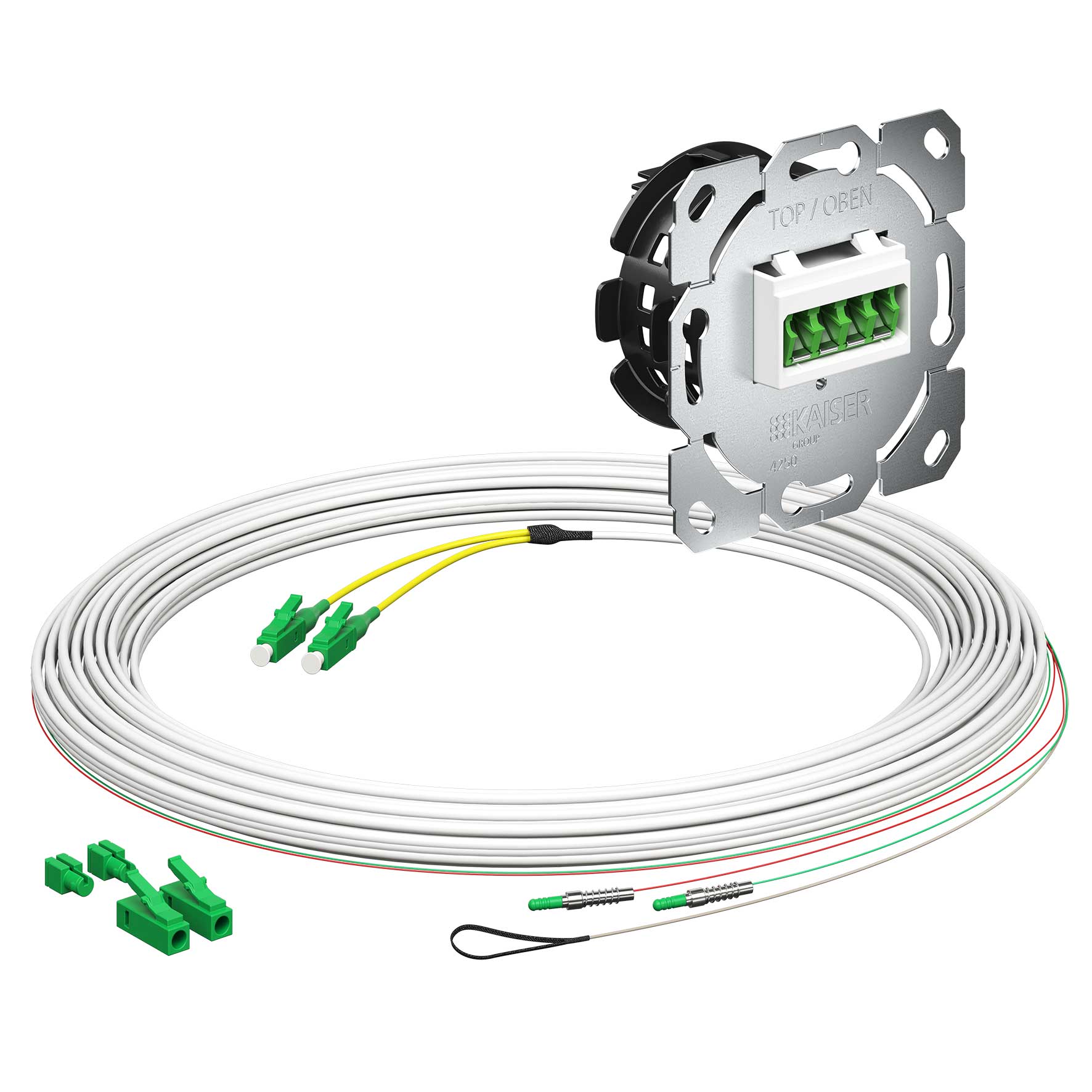 Teilnehmeranschluss Gf-TA E3S Connect®, Unterputz, 2xF, LC/APC QD, L=10m, HÜP, vorkonfektioniert, shutter, LC/APC