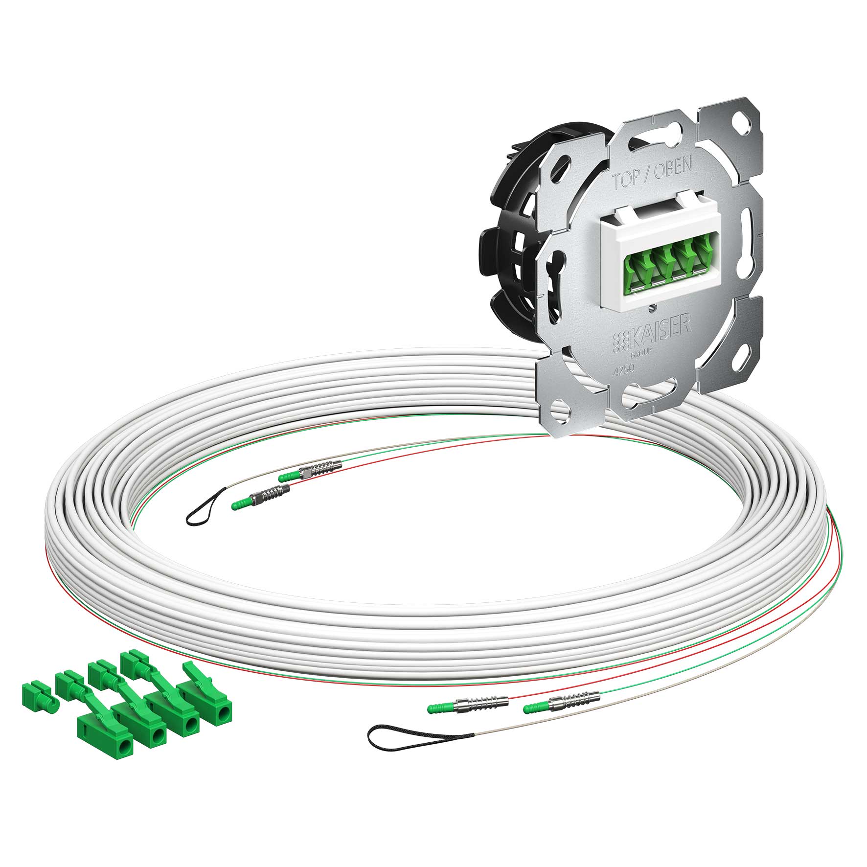 Teilnehmeranschluss Gf-TA E3S Connect®, Unterputz, 2xF, LC/APC QD, L=15m, Gf-GV, vorkonfektioniert, shutter, LC/APC
