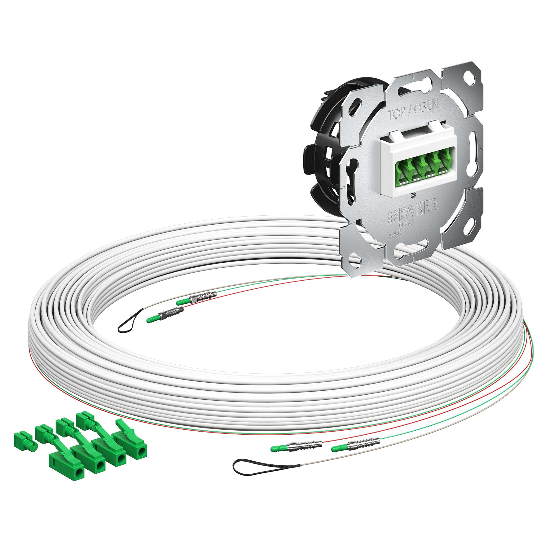 Teilnehmeranschluss Gf-TA E3S Connect®, Unterputz, 2xF, LC/APC QD, L=20m, Gf-GV, vorkonfektioniert, shutter, LC/APC