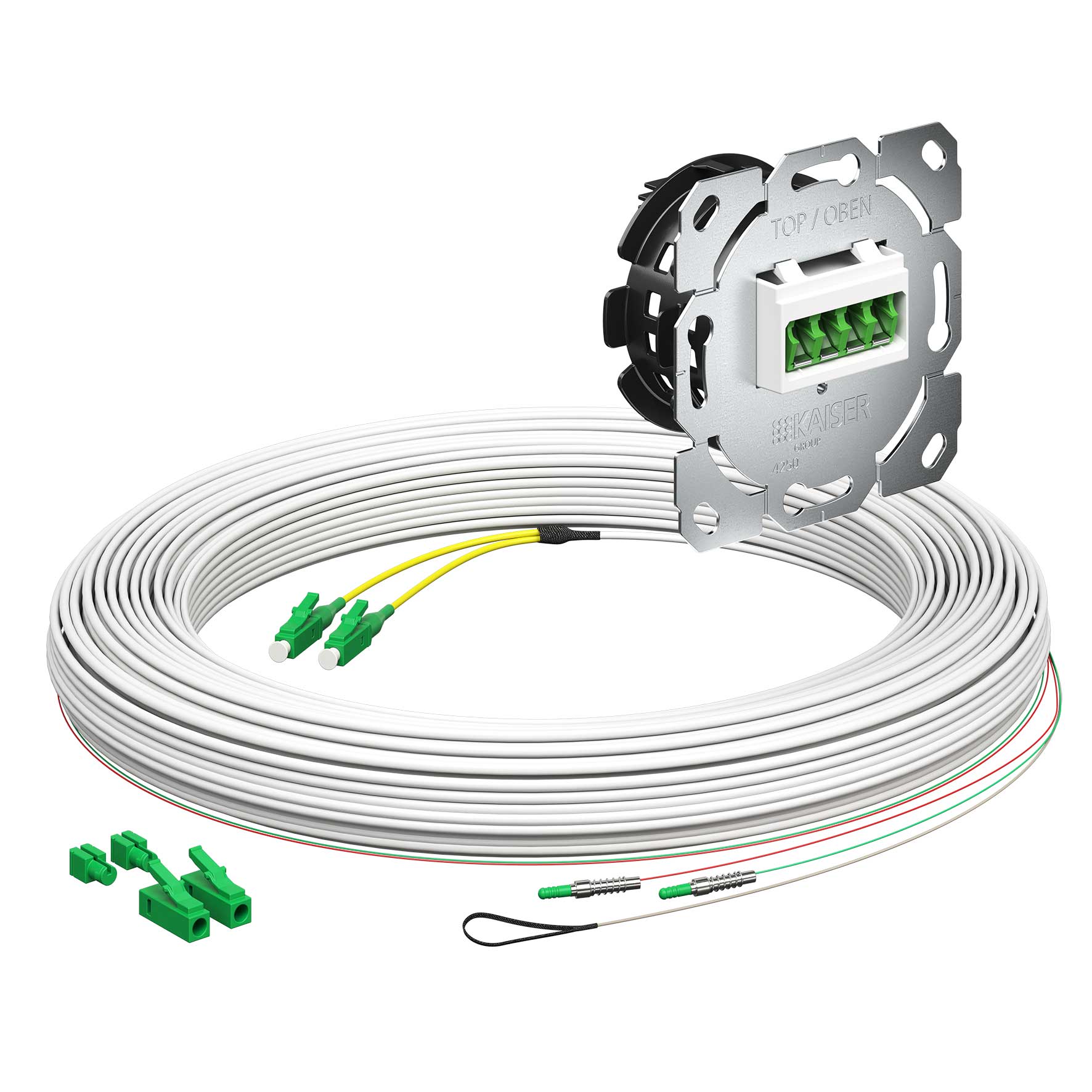 Teilnehmeranschluss Gf-TA E3S Connect®, Unterputz, 2xF, LC/APC QD, L=70m, HÜP, vorkonfektioniert, shutter, LC/APC