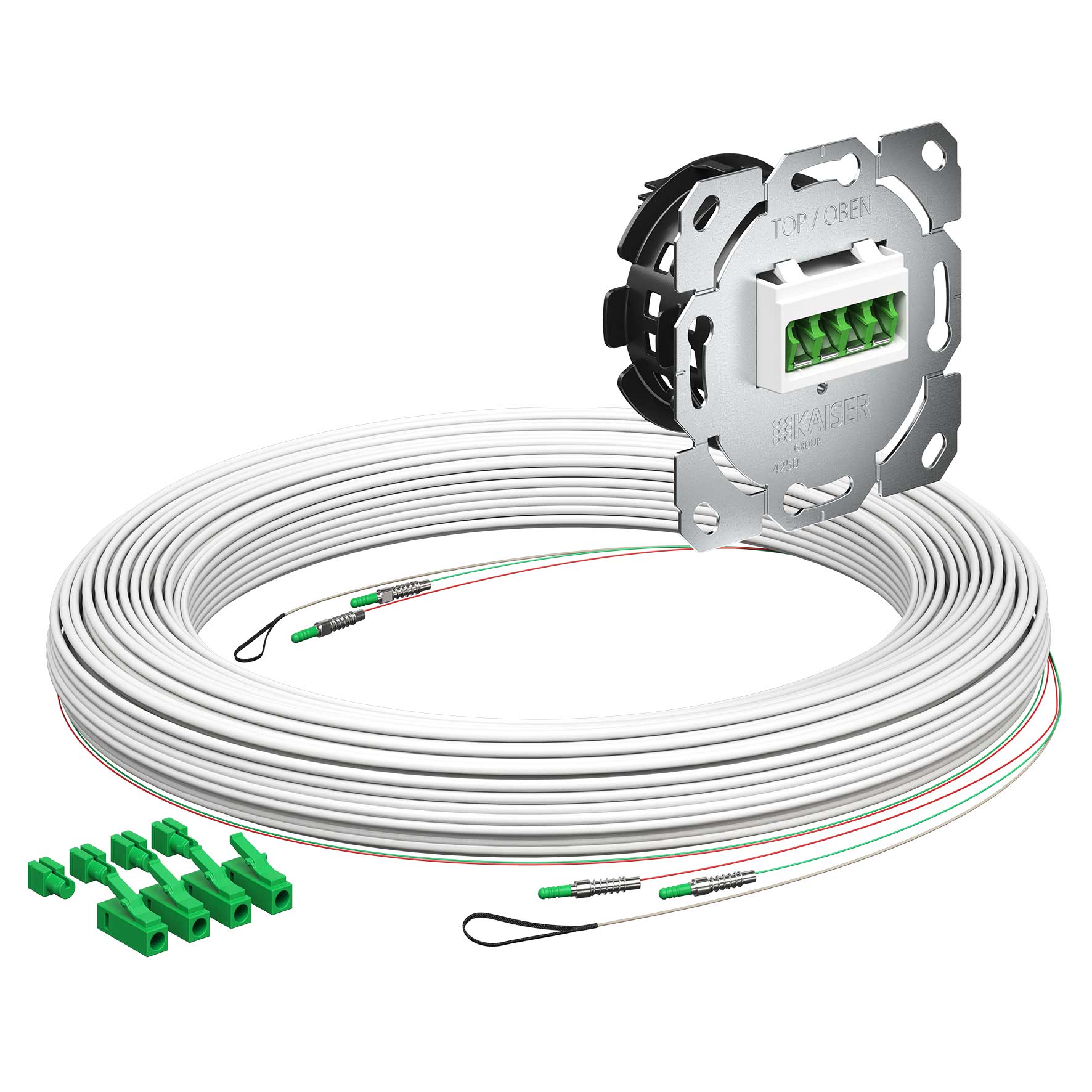 Teilnehmeranschluss Gf-TA E3S Connect®, Unterputz, 2xF, LC/APC QD, L=85m, Gf-GV, vorkonfektioniert, shutter, LC/APC