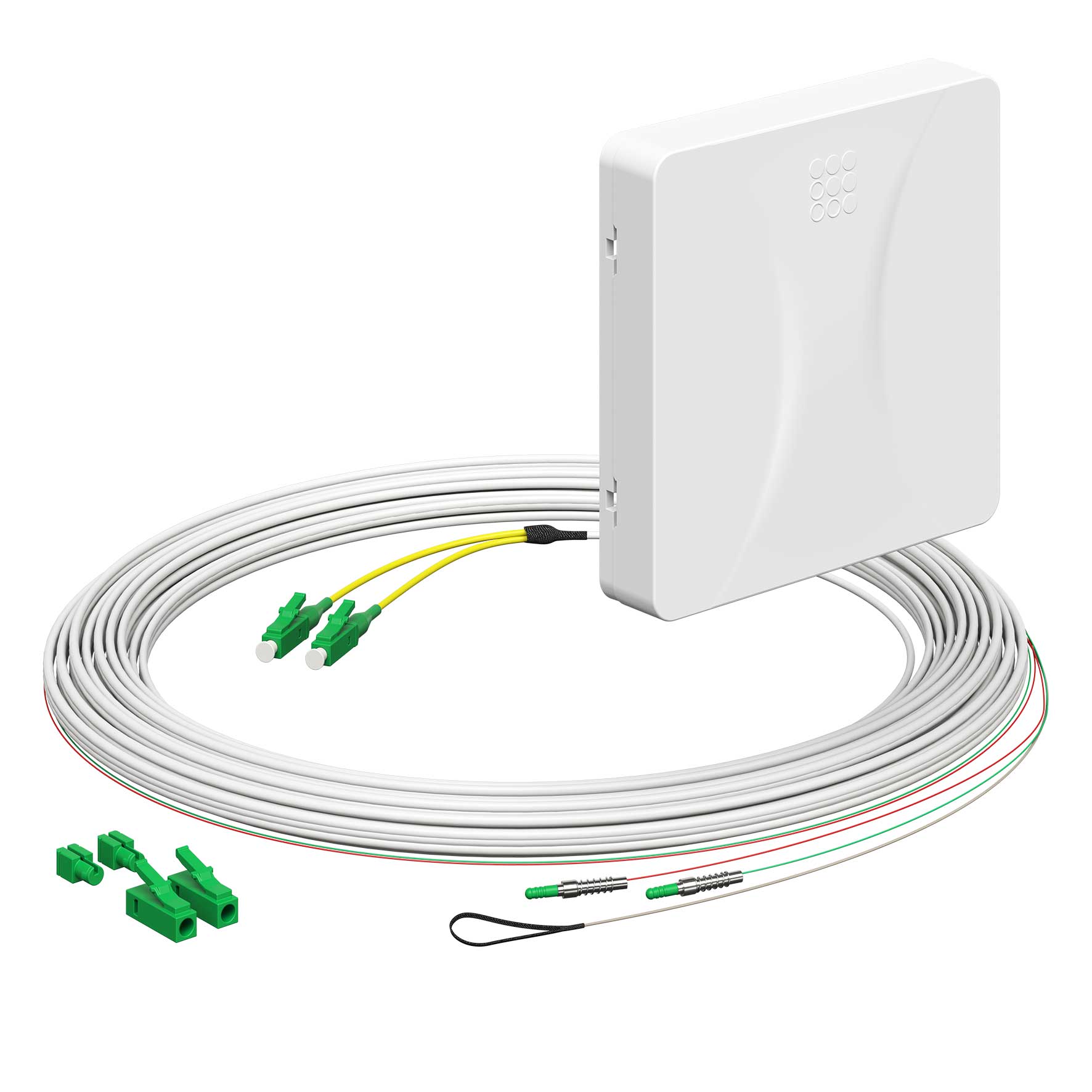 Teilnehmeranschluss Gf-TA E3S Connect®, Aufputz, 2xF, LC/APC DX, L=10m, HÜP, vorkonfektioniert, shutter, LC/APC