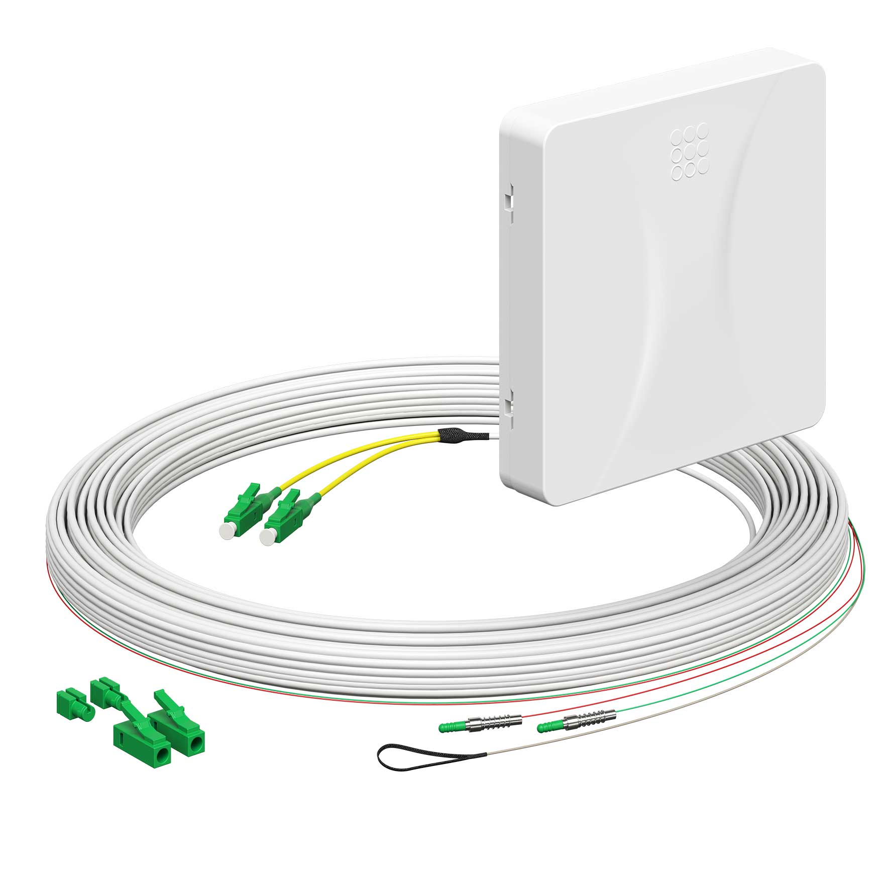 Teilnehmeranschluss Gf-TA E3S Connect®, Aufputz, 2xF, LC/APC DX, L=15m, HÜP, vorkonfektioniert, shutter, LC/APC