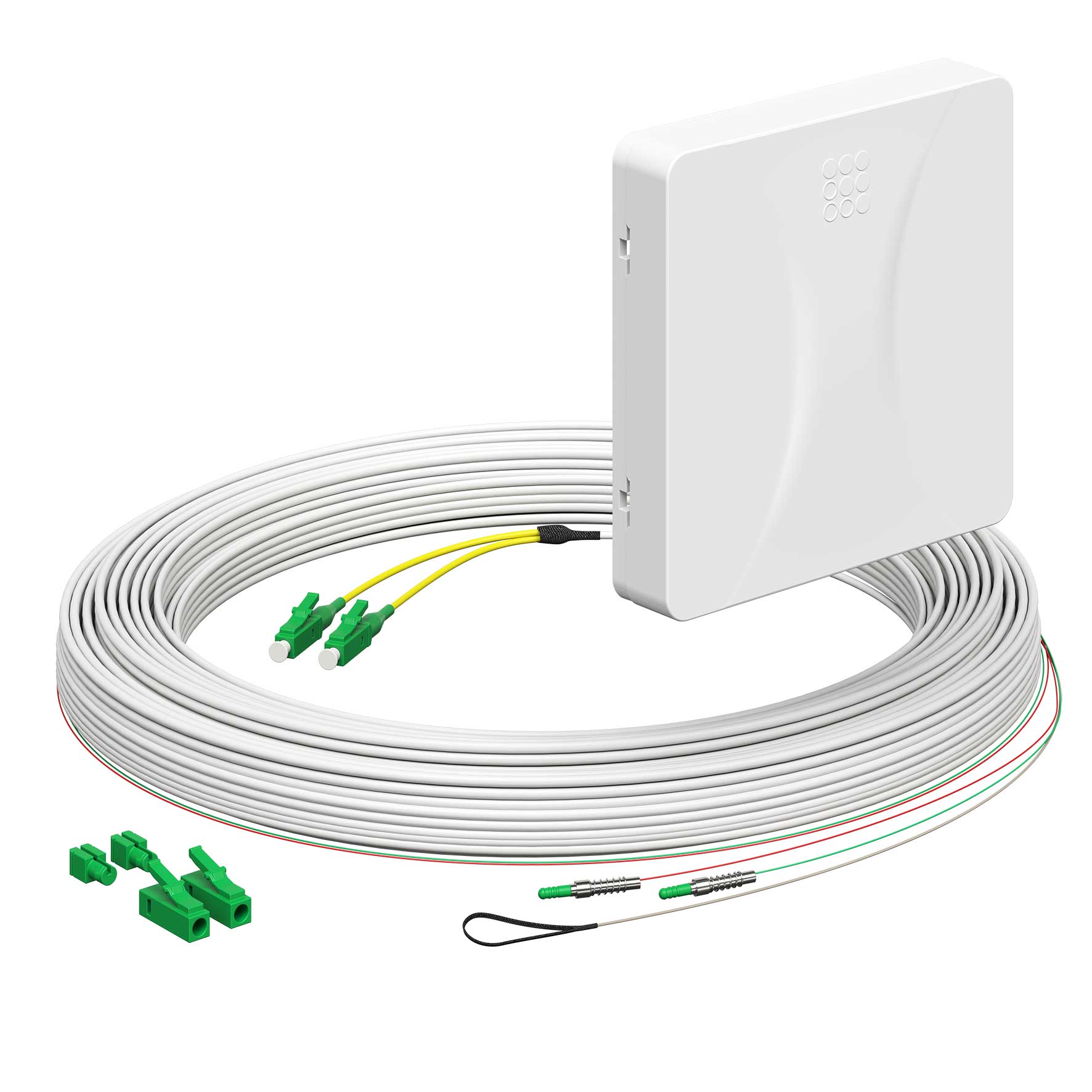 Teilnehmeranschluss Gf-TA E3S Connect®, Aufputz, 2xF, LC/APC DX, L=25m, HÜP, vorkonfektioniert, shutter, LC/APC