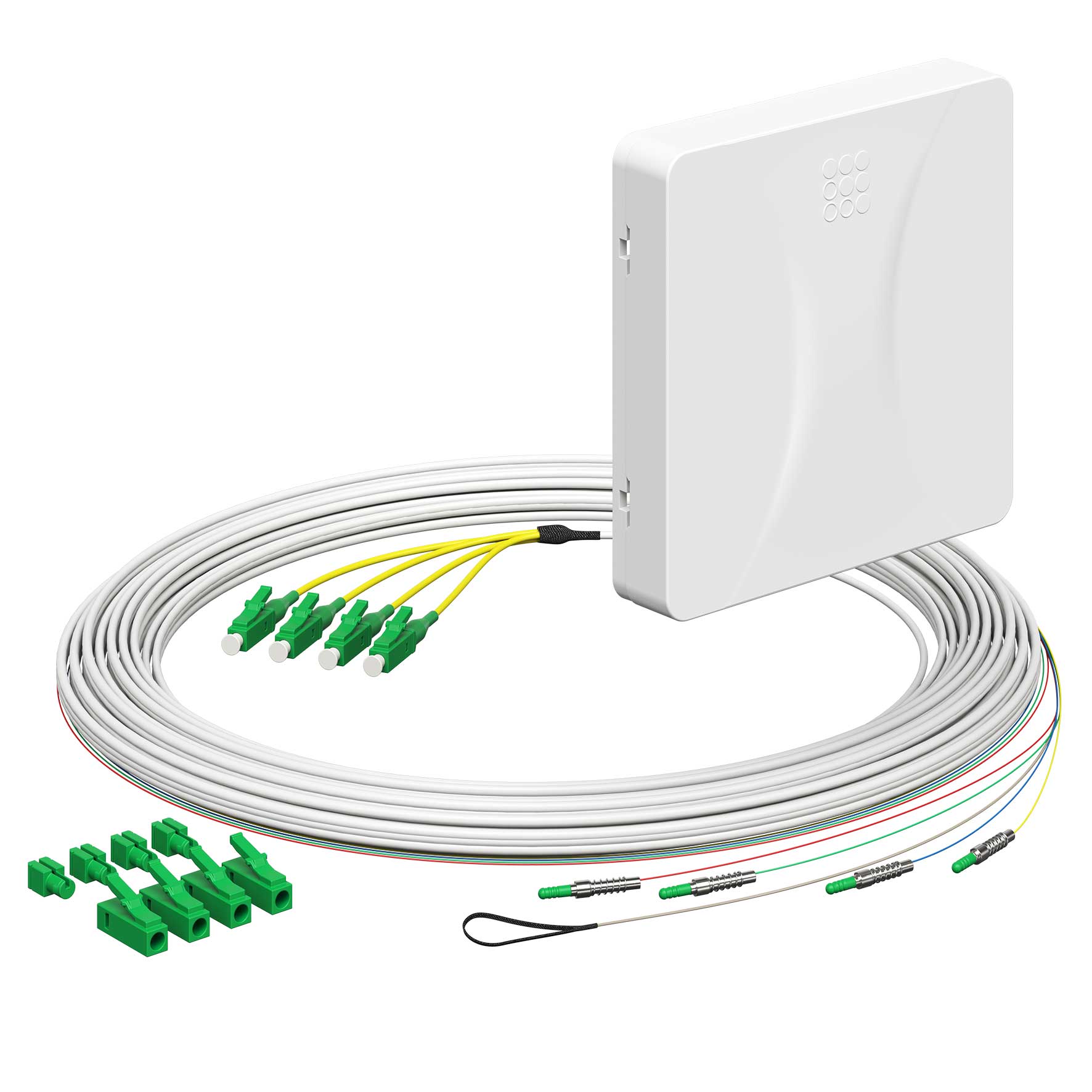 Teilnehmeranschluss Gf-TA E3S Connect®, Aufputz, 4xF, LC/APC DX, L=10m, HÜP, vorkonfektioniert, shutter, LC/APC