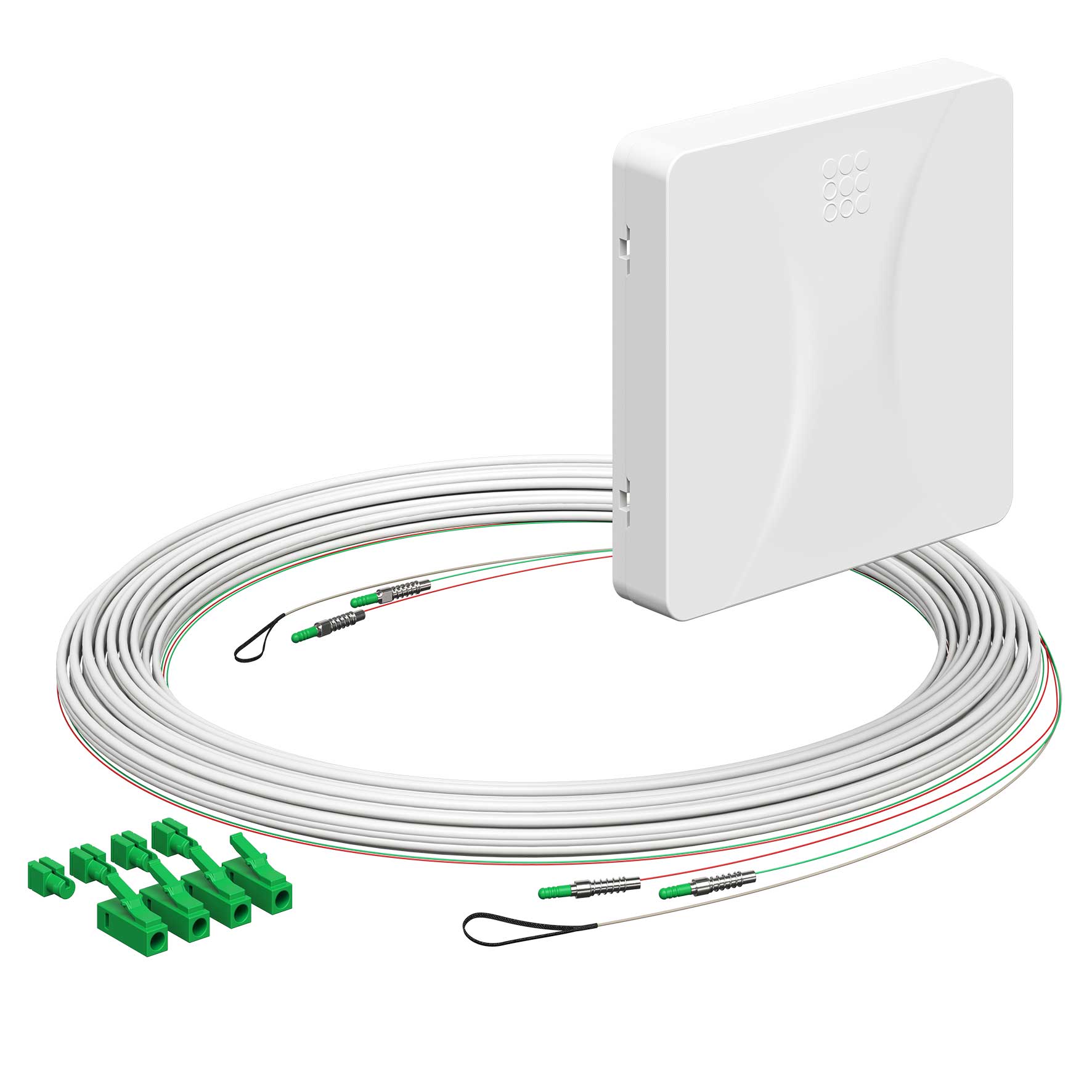 Teilnehmeranschluss Gf-TA E3S Connect®, Aufputz, 2xF, LC/APC DX, L=10m, Gf-GV, vorkonfektioniert, shutter, LC/APC