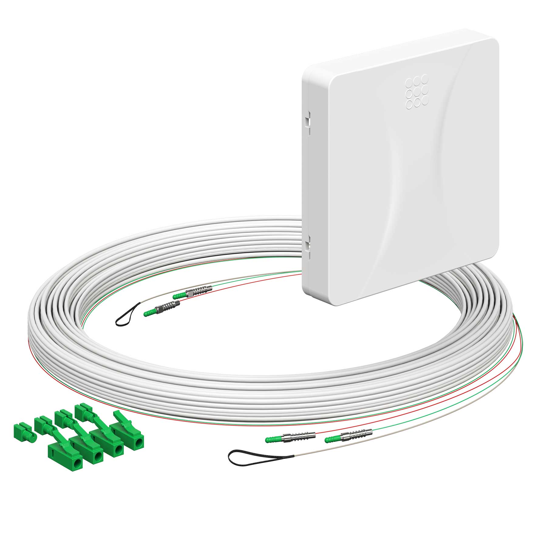 Teilnehmeranschluss Gf-TA E3S Connect®, Aufputz, 2xF, LC/APC DX, L=15m, Gf-GV, vorkonfektioniert, shutter, LC/APC