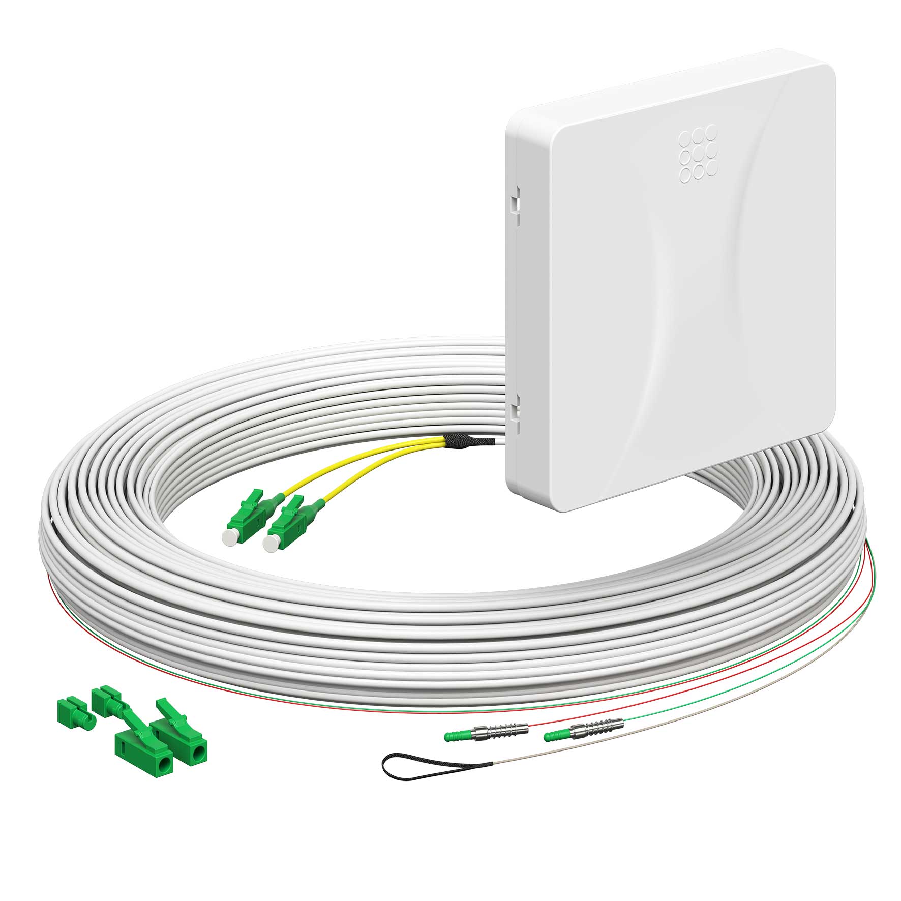 Teilnehmeranschluss Gf-TA E3S Connect®, Aufputz, 2xF, LC/APC DX, L=85m, HÜP, vorkonfektioniert, shutter, LC/APC