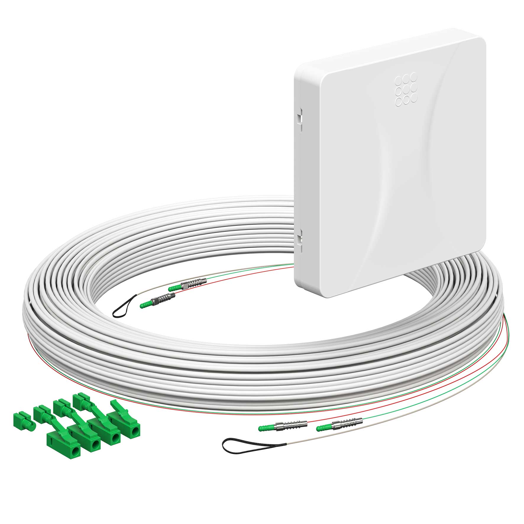 Teilnehmeranschluss Gf-TA E3S Connect®, Aufputz, 2xF, LC/APC DX, L=85m, Gf-GV, vorkonfektioniert, shutter, LC/APC