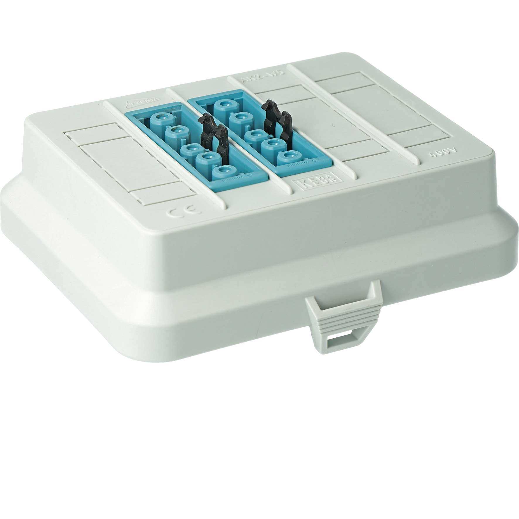 Steckbar Frontteil AK2, Wieland GST18,, out: 2x5pol DALI blau, 125x100x42 mm, lichtgrau