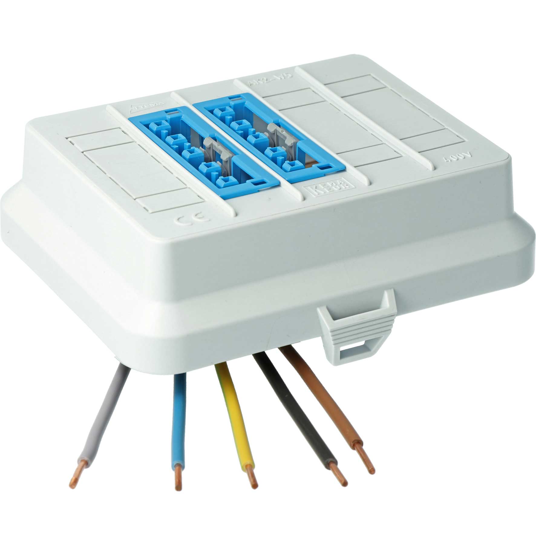 Steckbar Frontteil AK2, WAGO WINSTA MIDI, out: 2x5pol DALI blau, 125x100x42 mm, lichtgrau
