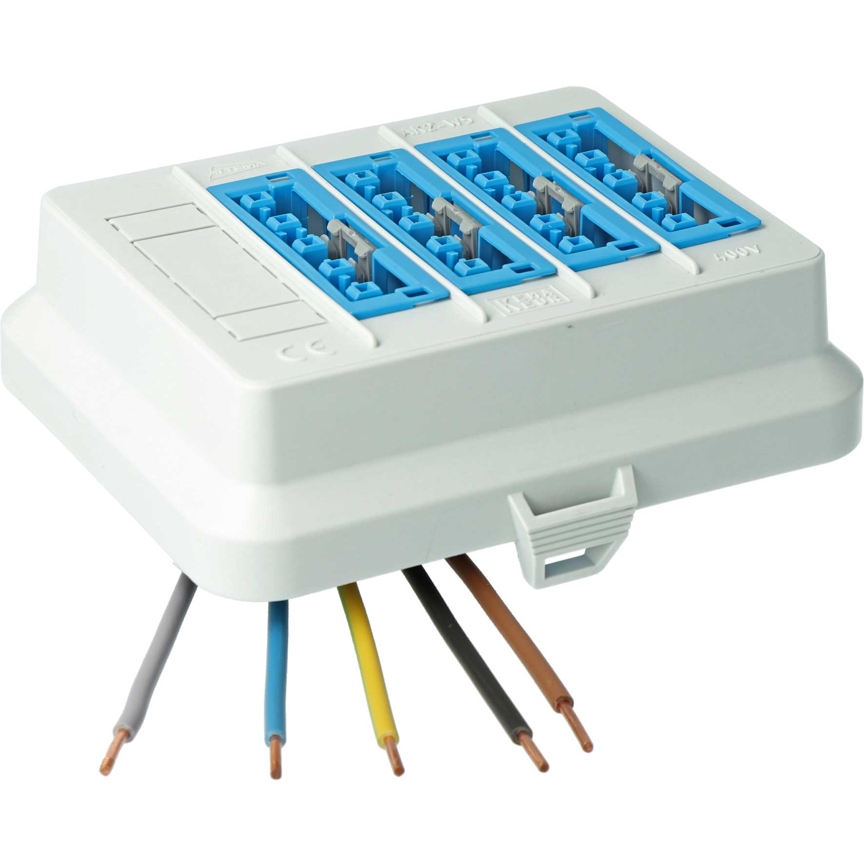 Steckbar Frontteil AK2, WAGO WINSTA MIDI, out: 4x5pol DALI blau, 125x100x42 mm, lichtgrau